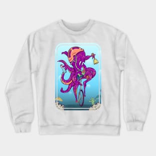 Octopus riding a bike underwater Crewneck Sweatshirt